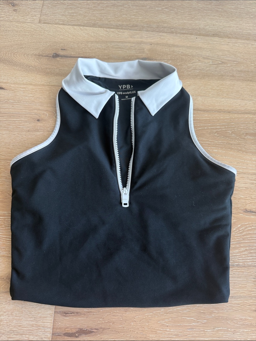 Abercrombie & Fitch Black Sleeveless Zip Polo with White Trim